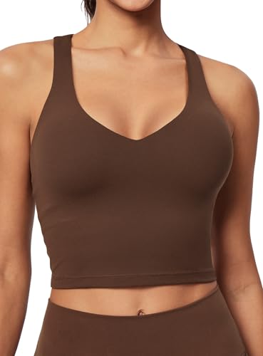 Image of IUGA Buttery Adjustable Workout Tank Tops Woman with Built in Bra Y Back Longline Sports Bra Athletic V-Neck Crop Tops