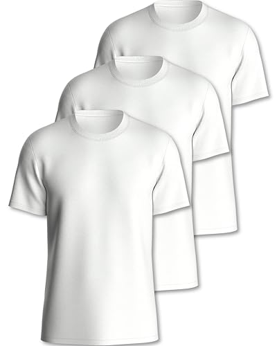 Pierre Calvini Mens T-Shirt - 100% Cotton Premium Weight T Shirts - Regular Fit Short Sleeve Tee - Plain Crew Neck Mens Multipack - 3 Pk - White - Large