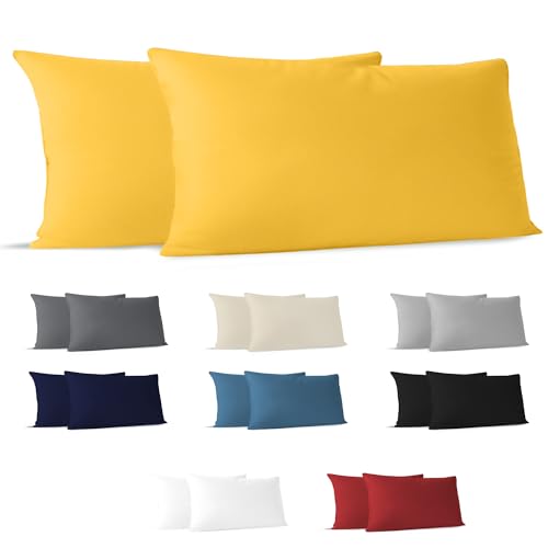 Dreamzie Kissenbezug 40 x 80 (Set mit 2) - 100% Jersey Baumwolle 150 g/qm Kissenbezüge -Gelb - Für Kissenbezug 40x80 - Kissenhülle - Resistent und Hypoallergen 1