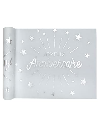 SANTEX 6646-4-30, Chemin de Table Joyeux Anniversaire étincelant, Blanc/Argent