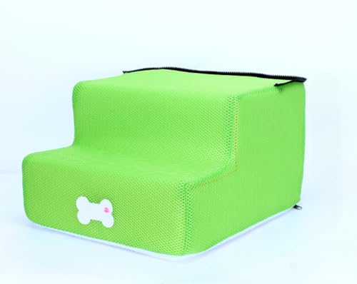 Conutoo犬の階段のステップ通気性の網ペットステップ折り畳み式2つのレベル階段取り外し可能 ペット用品 (2段,グリーン)