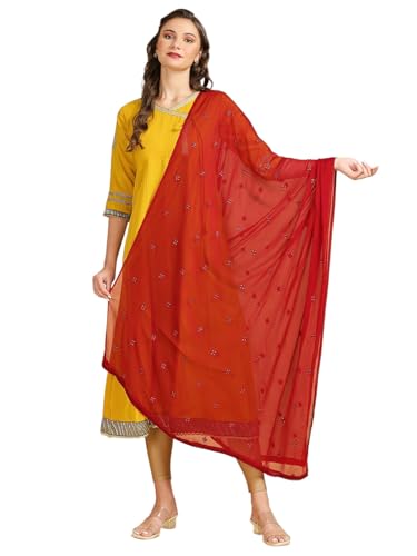 Image of DUPATTA BAZAAR Women's Embroidered Chiffon Dupatta with Delicate Sequins