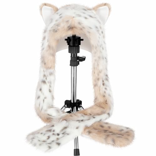 ShellKingdom Plush Novelty Animal Hat, 3 in 1 Snow Leopard Faux Animal Hood