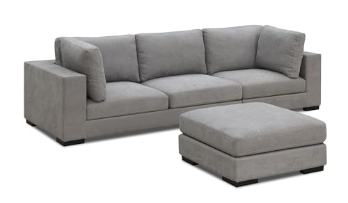 Image of Homeify Aria Wooden Interchangeable Fabric 4 Seater Sofa Set for Living Room (Premium Velvet,Grey)