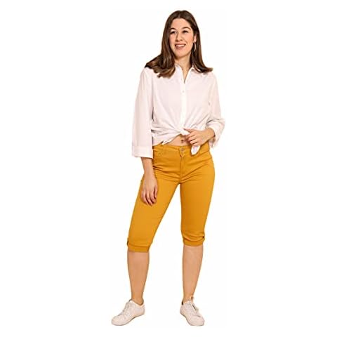 Simply Chic LC187 Women's Capri Trousers Large Size (L-5XL) Comfort Stretch Capri Jeans, Mustard Yellow (Lc187-4), 16/Große n Cover