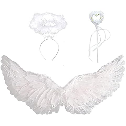 Angel Wings and Halo for Kids Angel Costume with Halo Magic Wand Angel Feather Wing Dress Up Cosplay Halloween Christmas Party Cover