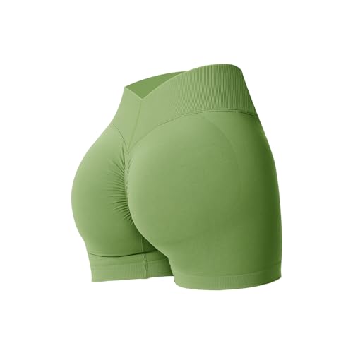 Oeak Booty Lifting Shorts 3.5'' For Women V Back Biker Short Gym Compression Short Tights Spandex Ruched Scrunch Butt Shorts Green,M cover