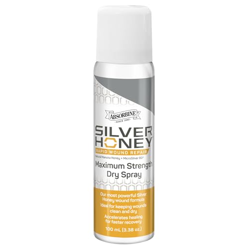 Silver Honey Rapid Wound Repair Maximum Strength Dry Spray 100 ml / 3.38 oz, Manuka Honey + MicroSilver BG, Equine First Aid & Wound Care