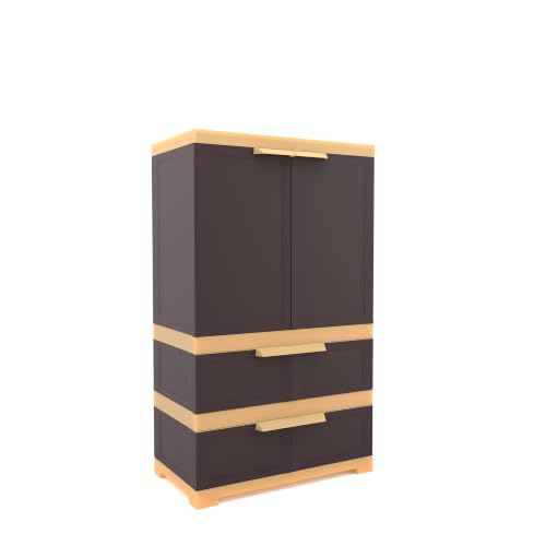 Image of Nilkamal Freedom FMDR2BE Plastic Wardrobe for Storage |3-Year Warranty|Clothes Cupboard with Shelves & Utility Drawers|Almirah for Home, Living Room, Bed Room|Adults & Kids|Weather Brown /Biscuit