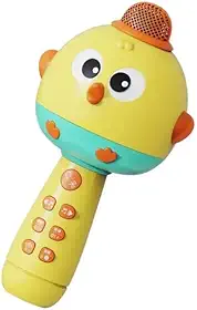 Microfone Infantil Bluetooth Karaokê Recarregável com Luz LED e Som, Brinquedo Educativo Musical que Conta Histórias e Músicas, Design Passarinho, Presente Criativo para Crianças - AMARELO
