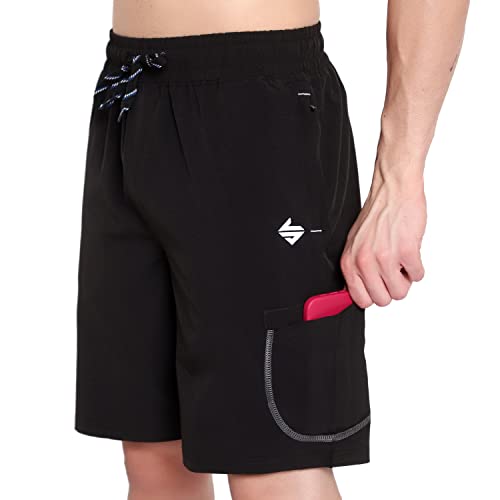 Image of John Ally Men's Workout Exercise Shorts with Zipper Pocket, Elastic Waist Athletic Quick Dry Running Fitness & Lightweight.
