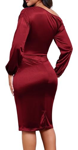 Image of Yiershu Women's Fall Off Shoulder Bodycon Dress Elegant Long Sleeve