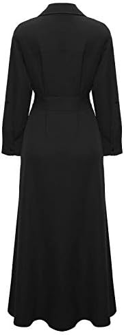 VERWIN Women Long Sleeve Loose Elegant Maxi Dress Button Down Up Shirt Long Dress with Pockets and Belts - Image 6