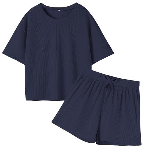 Image of DREAM BUS Girls T-Shirts and Shorts Set 2 Pieces Teen Girls Summer Matching Outfit Solid Trendy Clothes for Little Girl