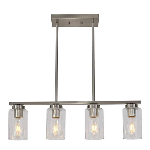 TODOLUZ 4 Light Island Pendant Lighting Fixture Brushed Nickel Clear Glass Chandelier