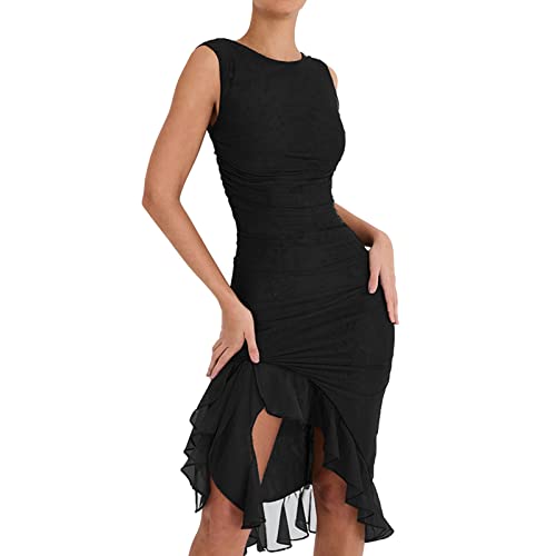 Robe sans manches serrée et dos nu au style plissé chic