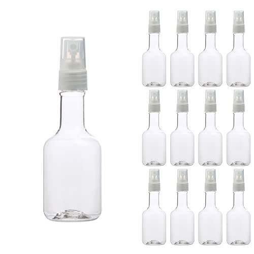 Long Neck Plastic Spray Bottles with Finger Fine Mist Spray Cap (12 Pack) â€“ 3.4oz 100ml Refillable Travel Size Containers â€“ 100% Recyclable and Durable Plastic Bottles (Bottle-Clear, Cap-Clear)