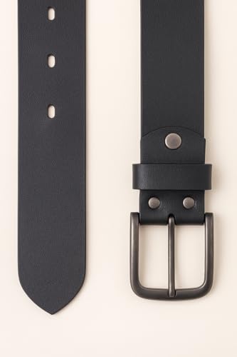 Image of TBCC LEATHER Men's Black Belt /Genuine Leather /Waist Sizes 34 & 36 Inches /Durable Metal Buckle /for Casual & Formal Wear