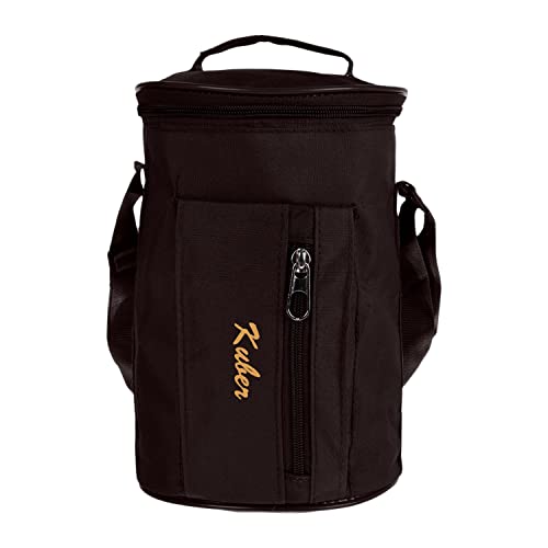 Image of Kuber Industries Lunch Bag | Canvas Waterproof Tiffin Bag for Office | Adjustable Shoulder Strap with One Small Zipper Pocket | Brown