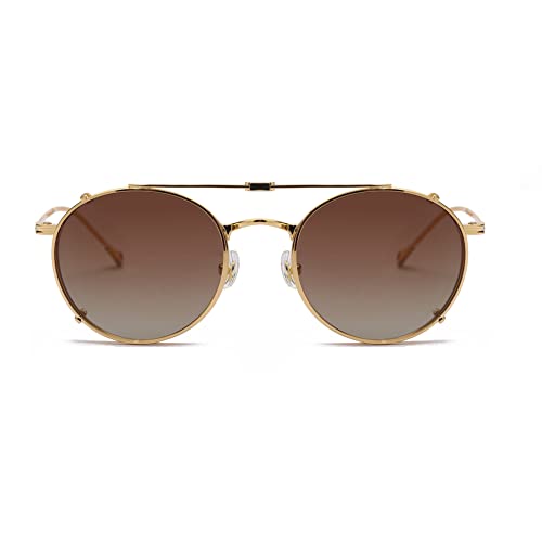 kachawoo Flip-up Gläser mit polarisierten Sonnenbrillen Lens Clip auf Sonnenbrillen für Männer Frauen Grün Rosa Blau Multifunktionsrahmen (gold with brown)