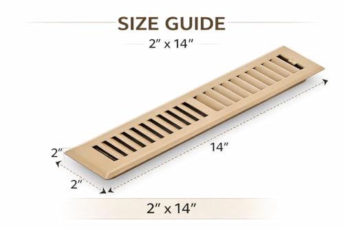 Image of 2 inch x 14 inch Brown Floor Register 2 Way - Stamped Face Steel Vent Cover, HVAC Floor Grille for AC Heat, Fits 2x14 Duct Opening, Heavy Duty Metal Register