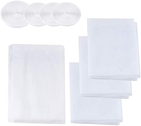 Surplex 4 Pack Fly Screen nets for Window, Mosquito Insect Mesh, Removable and Washable, 1.3m x 1.55m, with 4 Rolls Self-Adhesive Tapes, White