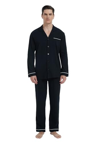 GLOBAL Pijamas para Hombre Algodón Camisa de Manga...