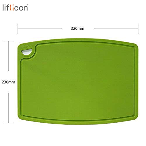 Liflicon Thick Silicone Cutting Board 12.6'' x 9.1'' Juice Grooves Easy Grip Handle Dishwasher Safe-Green