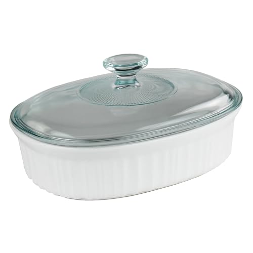 1.5 Quart Ceramic Casserole Dish with Glass Lid - Oven, Broiler, Microwave & Dishwasher Safe Baking Pan, Round Ramekin for Baking, Cooking, Serving Lasagna, Mac & Cheese, Casserole，White