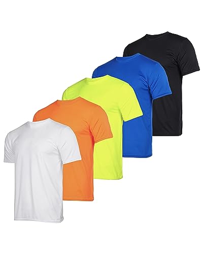 5 Pack: Boys Girls Active Athletic Quick Dry Dri Fit Short Sleeve T-Shirt Crew Neck Tops Teen Gym Undershirts Tees Youth Basketball Clothes Moisture Wicking Performance-Set 11,Small (6-7) #TOP7