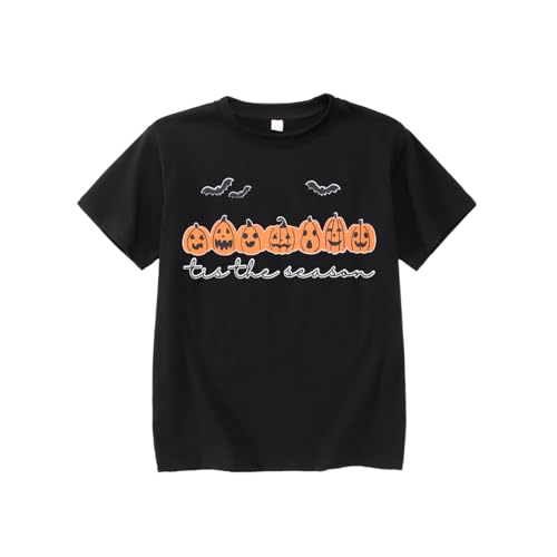 Image of Girl Boy Halloween Shirt Kids Cute Pumpkin Face Graphic T-Shirt Tis The Season Spooky Short Sleeve Tee Top 7-12 Years