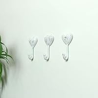 Melody Maison Set of 3 White Distressed Metal Heart Wall Hooks