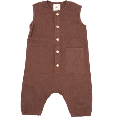 KURT KIDS Bodysuit aus Leinen Bio Baumwolle Bekleidung Boho Vintage Newborn bis 2 Jahre Babykleidung Baby Jungen Kleidung Outfit (Braun, 12-18 Monate)