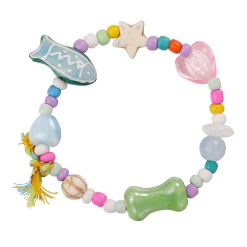 Bracelet de perles vintage en céramique femme avec pendentif lapin carotte