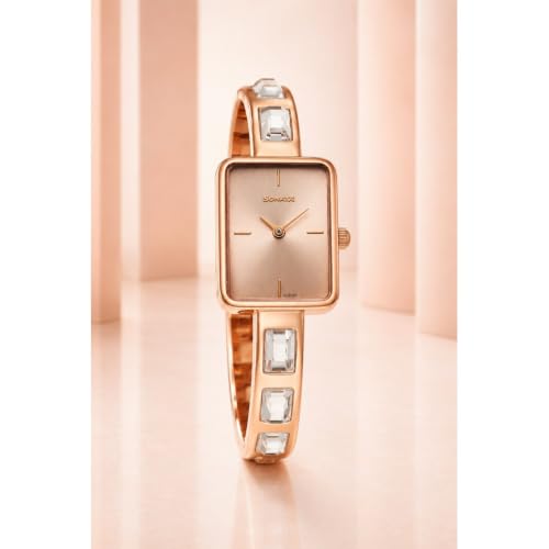 Image of Sonata Aura 2.0 Quartz Pink Dial Rose Gold Stainless Steel Strap Analog Watch for Women - 87096WM01W
