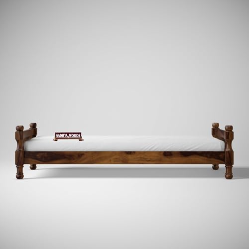 Image of AADITYA WOODS Solid Sheesham Wood Single Bed Cot Without Storage | Single Size Bed for Bedroom | Multipurpose Use Bed- Walnut 22