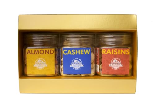 Image of Nature's Blend Essential Dry Fruits Selected Gift Set | Festive New| Badam Kaju Kishmish | Pack of 3 x 300g Jars | Healthy Gifting for all occassion | Almond, Cashew, Raisins | Perfect Corporate & Festive Dry Fruit Gift Hampers | Perfect Corporate Gift Hamper