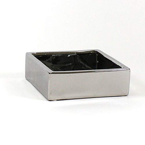 Wgv Block Ceramic Vase, Width 8", Height 3", Elegant Morden Short Square Floral Planter Terrarium Container Table Dresser For Event Accent Home Office Decor Silver 1 Piece #TOP6