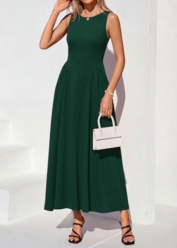 Image of KIRUNDO Wedding Guest Dresses for Women 2026 | Summer Semi Formal Sleeveless Maxi Dress, Lightweight, Elegant Boat Neck, Pleated Swing, Flowy A Line Long Sundress