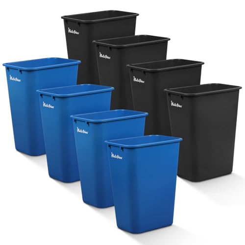 Image of PLASTIC PRINCE 10 Gallon Trash Can Blue and Black Trash Bin for Kitchen Bathroom Office 40 Qt Garbage Bin Fits Under Desk Cabinet Sink, High Plastic Waste Basket 19.9 inch H x 15.7 inch W x 11.3 inch D, Set of 8