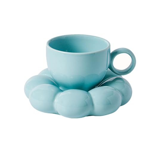 soulnioi Ceramic Coffee Mug 200ml Cute Cup with Sunflower Coaster, Cloud Tea Latte Cup for Office and Home Gifts for Women Girls (Blue)