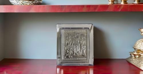Image of Silver 999 Ram Darbaar Photo Frame for Car Dashboard, Home Decor - Ram Laxman Sita Hanuman Ji Frame for Office, Living Room, Puja, Return Gifts- 11x9x4 CM