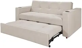 Sofá-Cama Austin Premium 3 Lugares Reclinável com Porta-Copos Casa Imperial (Pompéia Creme 203)