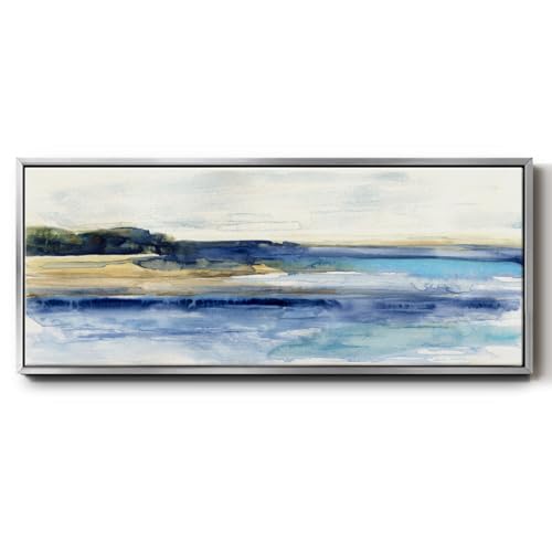 Renditions Gallery Abstract Watercolor Canvas Wall Decor Colorful Representation of Sea & Sand Floater Frame Wall Decor for Bedroom Drawing Room Kitchen - 8"X20" SILVER Frame GAL037