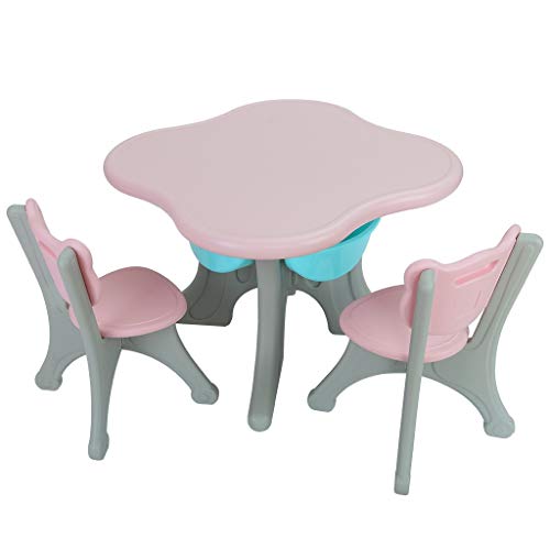RONSE Kids Desk and Chair Set Children Table Furniture for Reading Learning Centre, Multifunctional Activity Plastic Table Set with Storage Boxes, Toddler Furniture Gift for Boys or Girls (Pink)