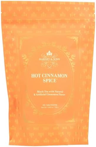 Harney & Sons Hot Cinnamon Spice Black Tea Sachets, 50 Count