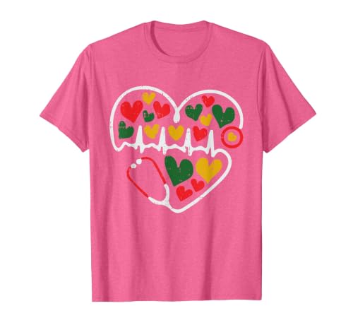 Stethoscope Heart Juneteenth Melanin Nurse African American T-Shirt, Men, Pink Heather, XX-Large