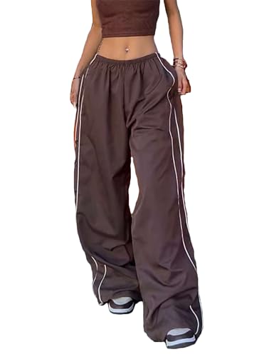 Sdipipo Womens Parachute Pants Y2k Baggy Wide Leg Track Pants Elastic Waist Jogger Sweatpants Hiking Pants Trousers ﻿