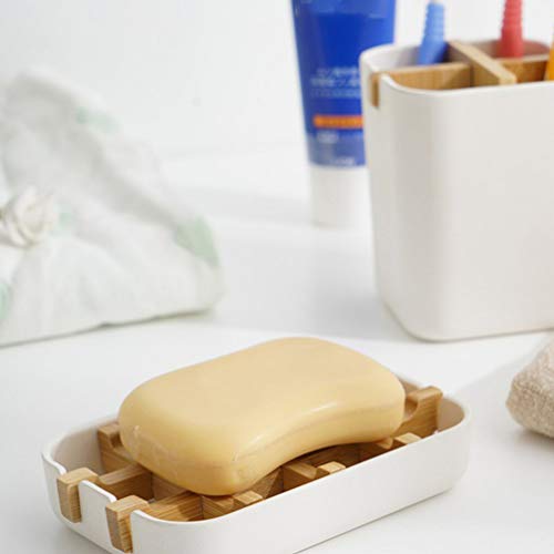 Yardwe 2 Unidades de Saboneteira de Dreno de Bambu Saboneteira de Bancada Destacável Bandeja Porta-