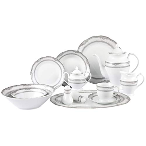 Lorren Home Trend Lorenzo Victoria Porcelain 57pc Dinnerware Set (Silver Border)